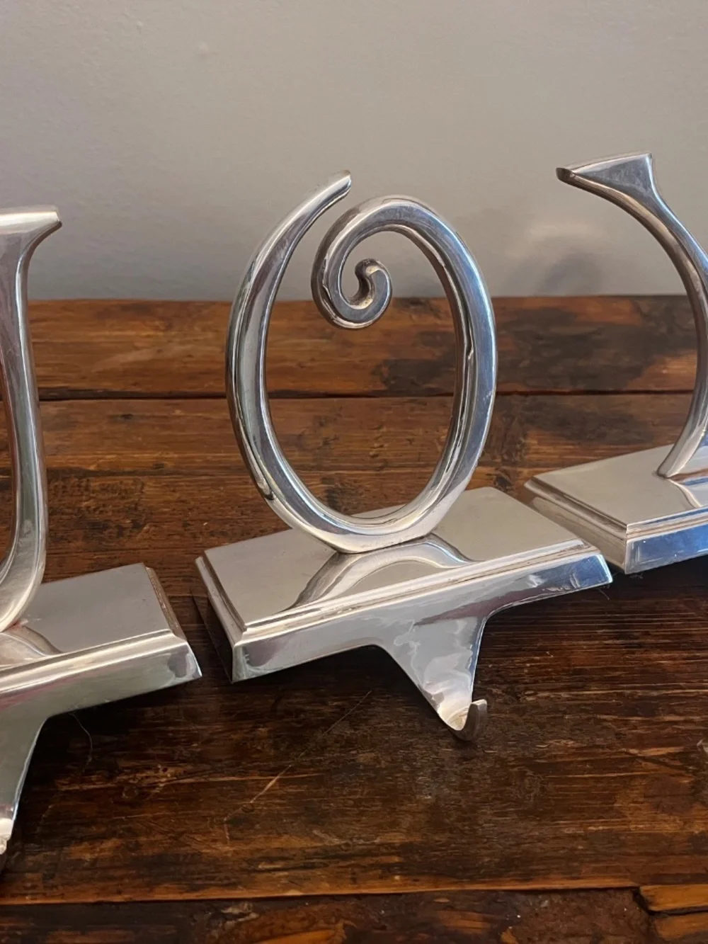 Vintage Pottery Barn JOY Stocking Holders Set of 3 | Heavy 2 lb Silverplate